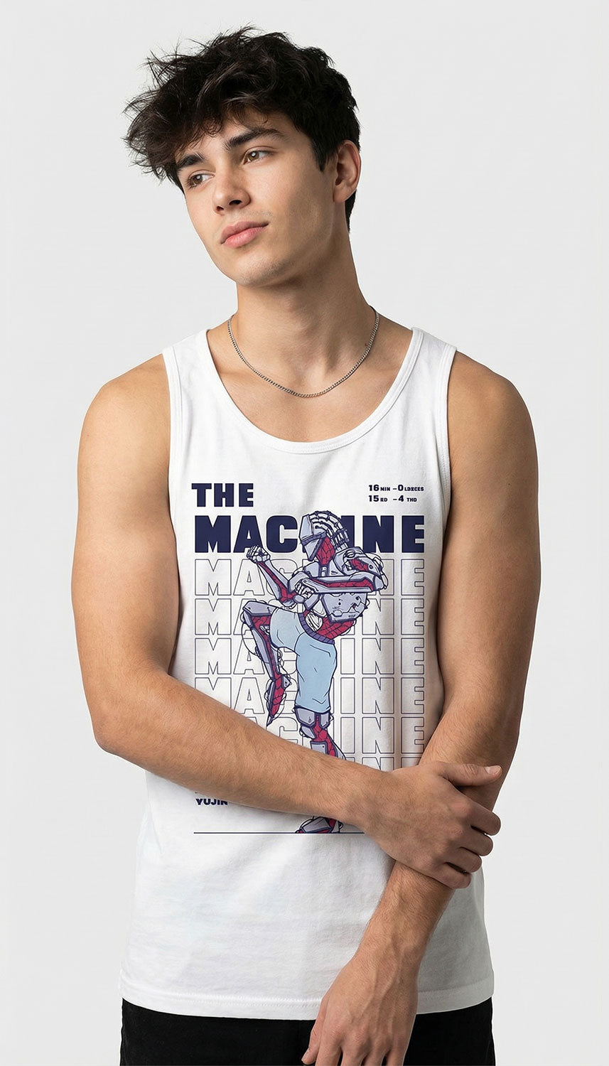 Yūjin Clothing Muay Thai Fighter tank top featuring martial arts design, sleeveless fit, and breathable fabric for training and athletic wear.