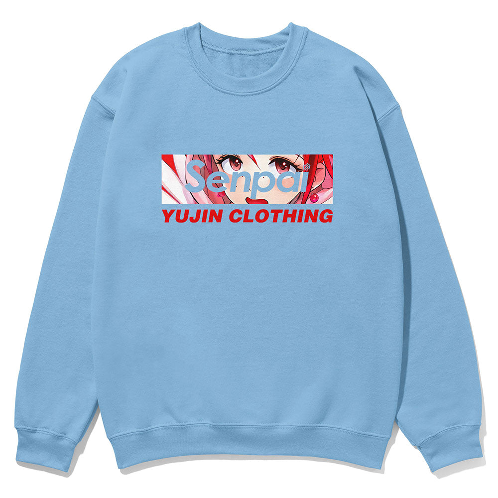 Yūjin Clothing Senpai sweatshirt featuring a comfortable fit, soft fabric, and stylish design in a casual, trendy style.